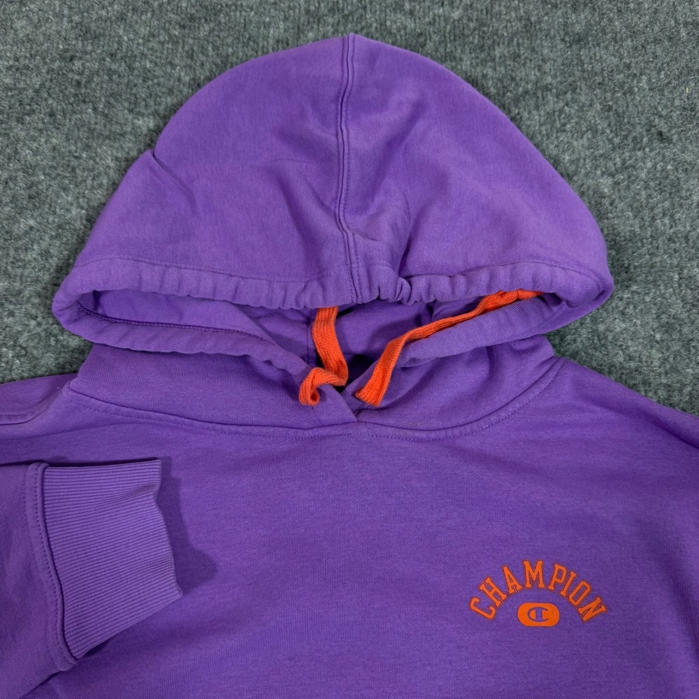 Champion Hoodie Pullover Logo Fleece Womens XS Purple Cotton Blend EUC